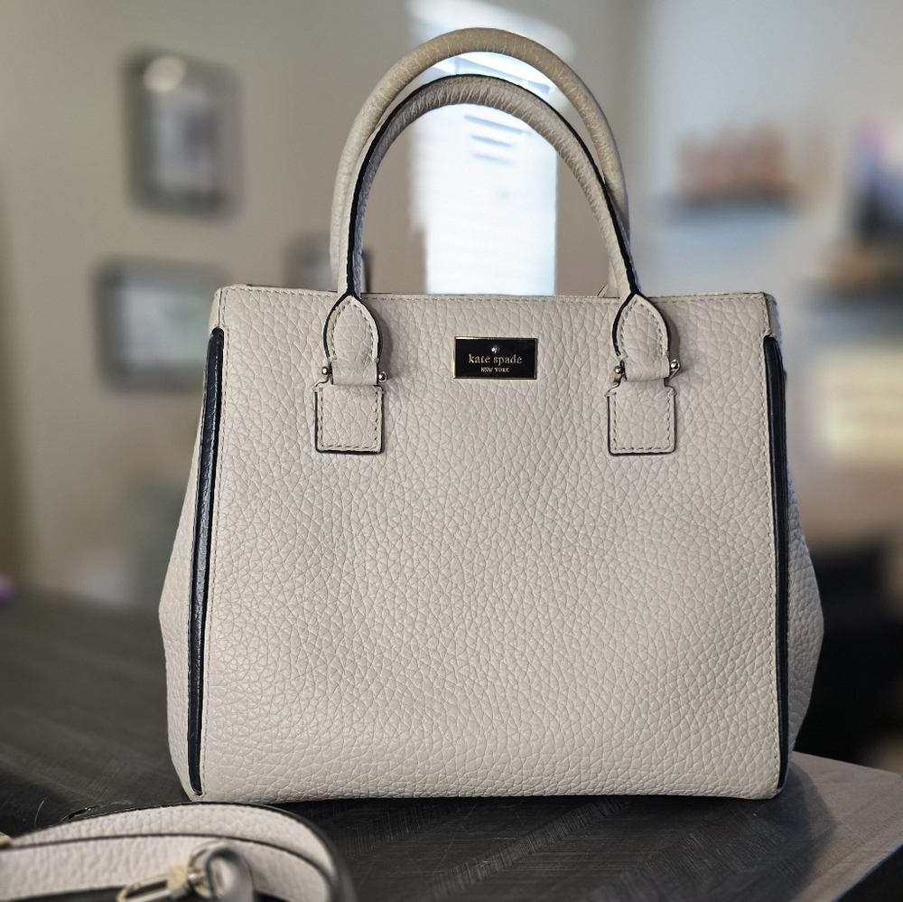 Kate Spade Pebbled Leather Satchel Handbag - Cream/White